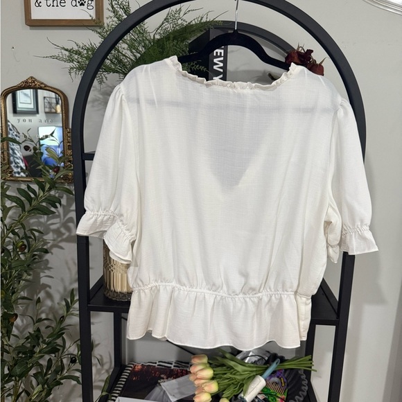 Topshop Cream V-Neck Ruffle Blouse size 14 - Picture 5 of 5